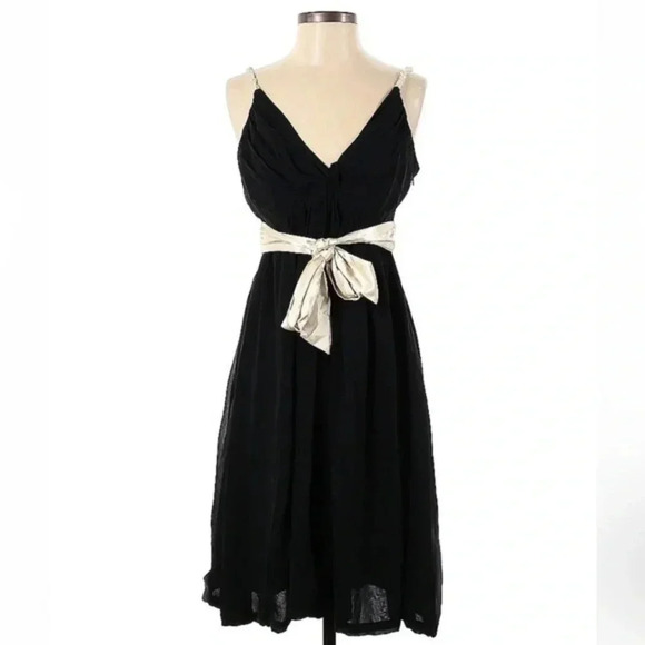 BCBGMAXAZRIA | 100% Silk Black & Cream Beaded Straps Cocktail Dress Size 2 XS - Picture 1 of 7